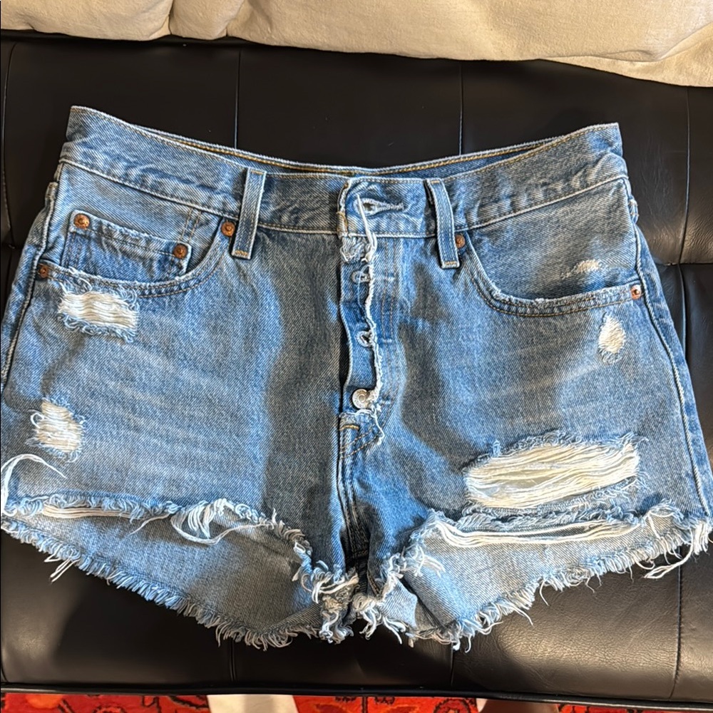Levi's Blue Distressed Jean Shorts
